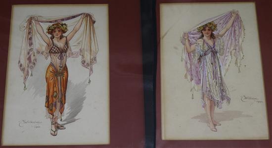 William Charles John Pitcher (1895-1925), signed C.Wilhelm, two theatre female costume designs, both dated 1911 23 x 16cm, unframed
